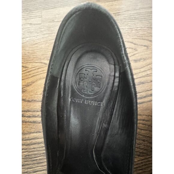 Tory Burch Black Leather Ballet Flats Gold Logo Medallion Size 8 (Flawed) - Picture 4 of 6